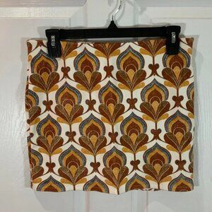 Zara Trafaluc Patterned Gold Brown Mini Boho Skirt Size Medium NWT